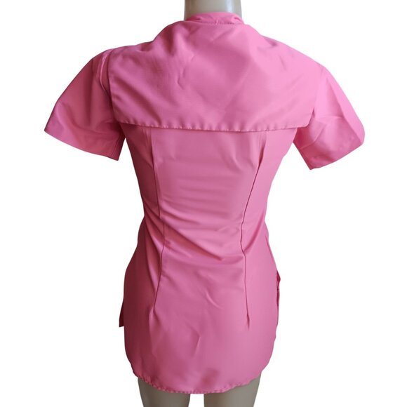 Women's Small Vintage Beautician Blouse Pink 1960's Acetate Mod Stewardess Tunic - Picture 4 of 8